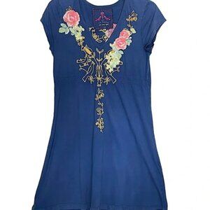 Johnny Was JWLA Royal Blue Floral Embroidered Dress Medium